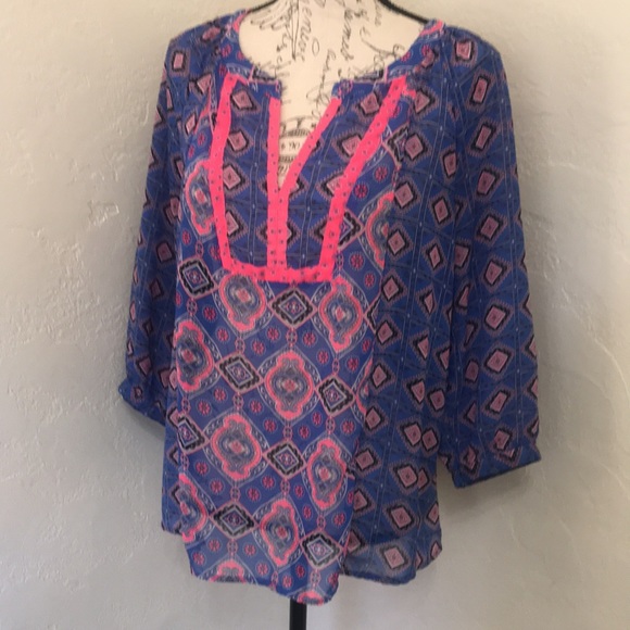 OLD NAVY Blue Paisley Periwinkle Neon Pink Size Medium - Picture 6 of 16